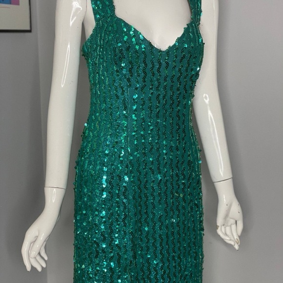 Vintage Flirtations Alfred Angelo Dress green gown sequin women small sexy long - Picture 4 of 11